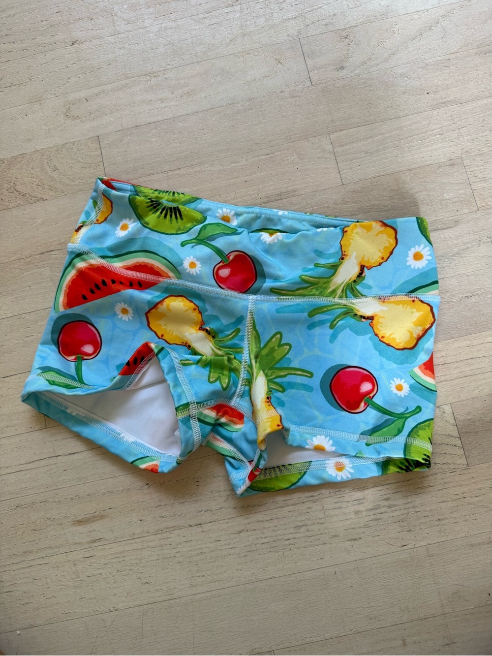 Fleo Light Blue Fruit-Print Athletic Shorts